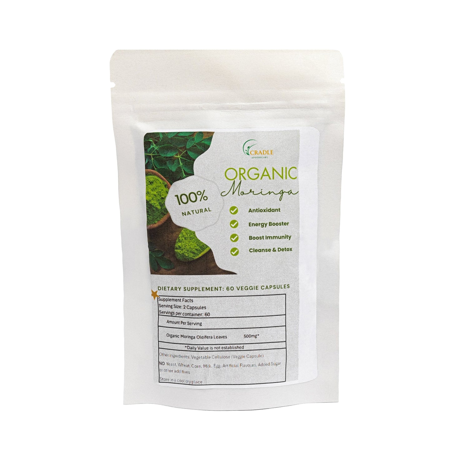 Organic Moringa Capsules (Moringa oleifera) 100% Organic Dietary Supplement